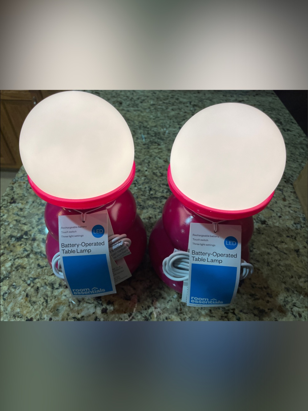 Room Essentials Hot Pink LED Battery Table Lamp Pair